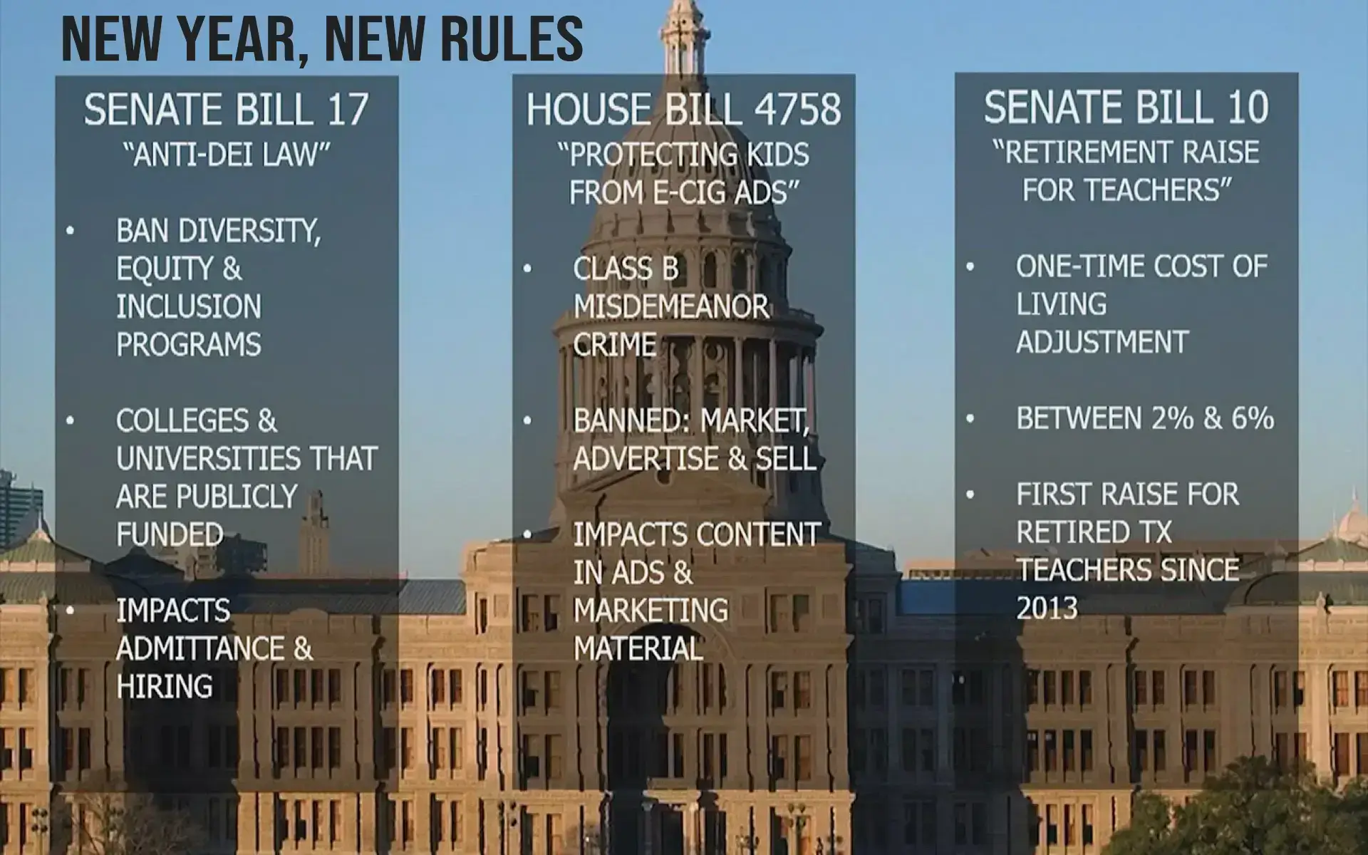 Texas new laws go into effect on January 1, 2024