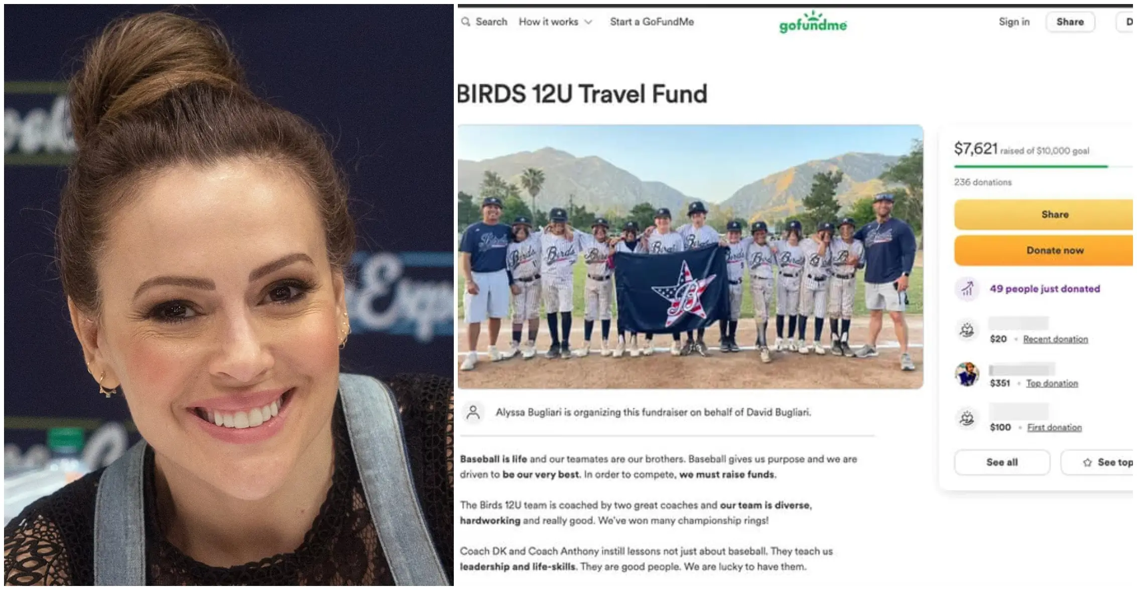 Alyssa Milano Fundraising Efforts For Son's Baseball Trip