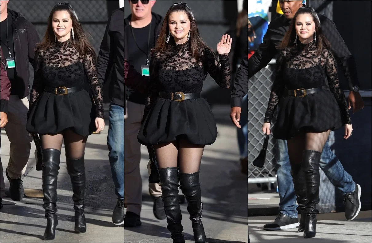 Selena Gomez: A Stunning All Black Ensemble Appearance on Jimmy Kimmel Live!