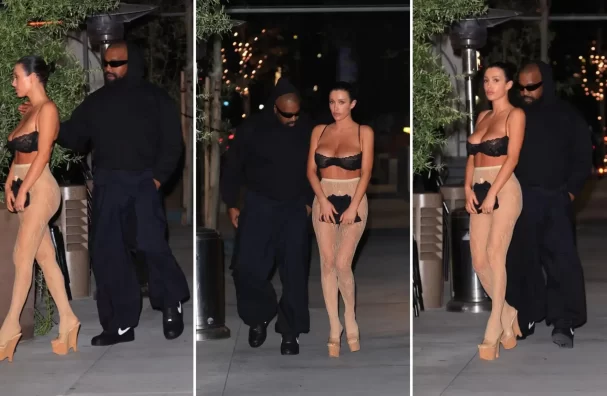 Bianca Censori Lace Bra And Tights With Kanye West