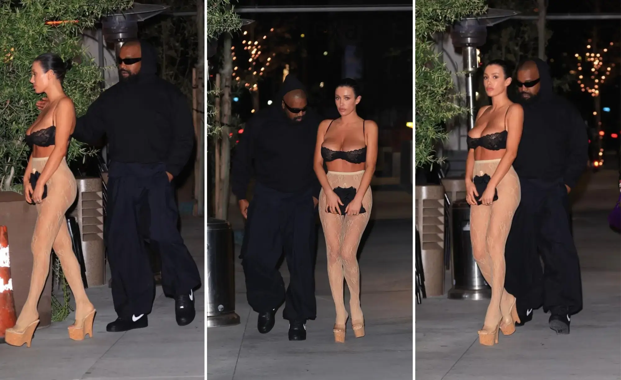 Bianca Censori Lace Bra And Tights With Kanye West